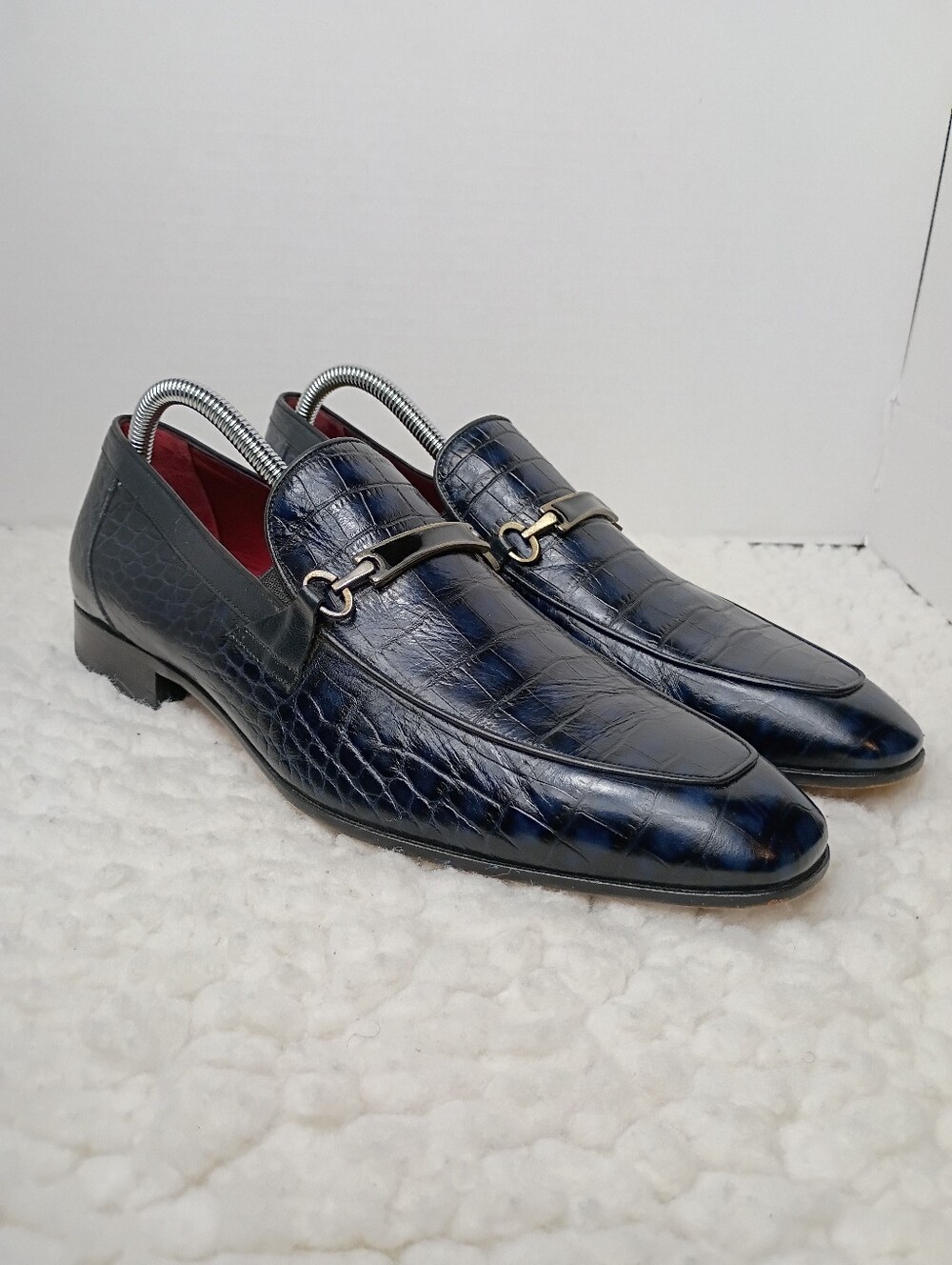 Vintage Dino Bigioni 6911 Genuine Navy Crocodile Leather Horsebit Loafers EU 42.